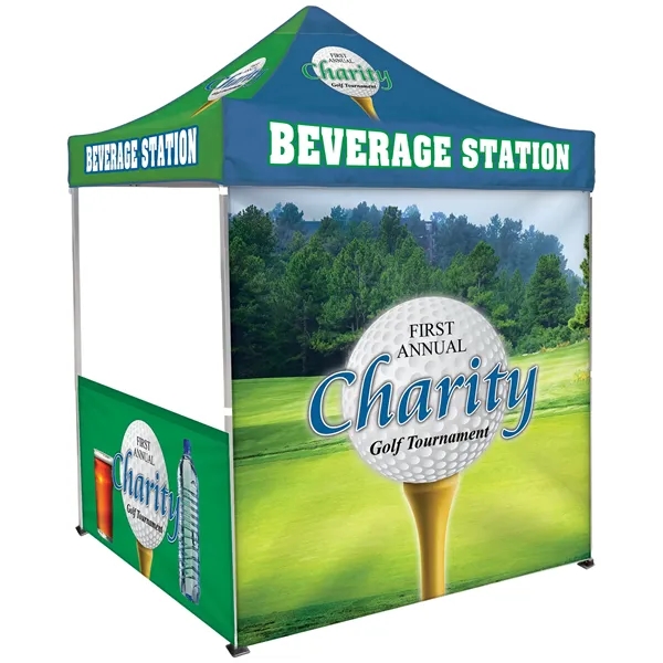 Custom full color digital 6.5' square canopy tent with one full... from ASI 80228 Quinn