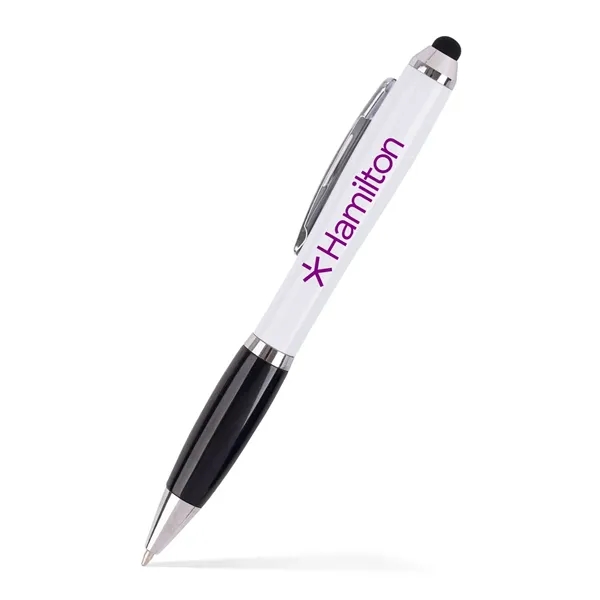 Twist-action white Palance pen with a colored grip and a stylus.... from ASI 90859 Tempo Industries Inc / Tempo
