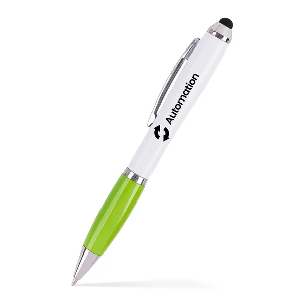 Twist-action white Palance pen with a colored grip and a stylus.... from ASI 90859 Tempo Industries Inc / Tempo
