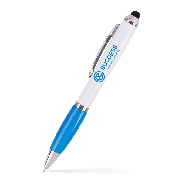 Twist-action white Palance pen with a colored grip and a stylus.... from ASI 90859 Tempo Industries Inc / Tempo