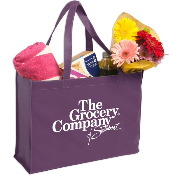 Reusable shopping tote bag constructed of 80 gsm non-woven polypropylene and... from ASI 52840 Evans Manufacturing