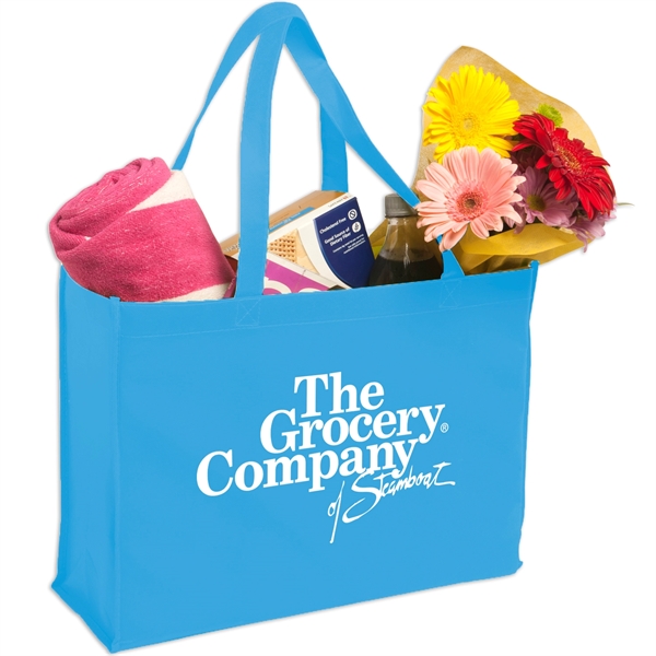 Reusable shopping tote bag constructed of 80 gsm non-woven polypropylene and... from ASI 52840 Evans Manufacturing