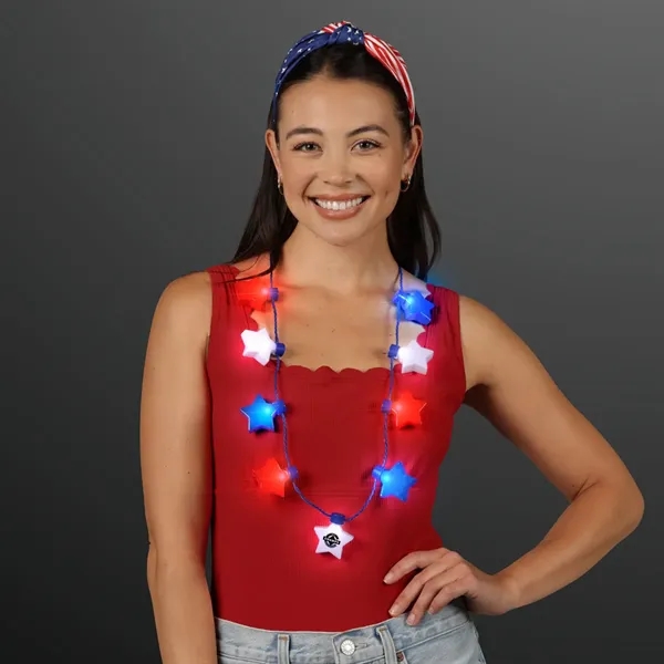 Blank or imprinted. Red, White & Blue Stars String Lights Necklace... from ASI 34194 ALightPromos / Alight Promotional Products