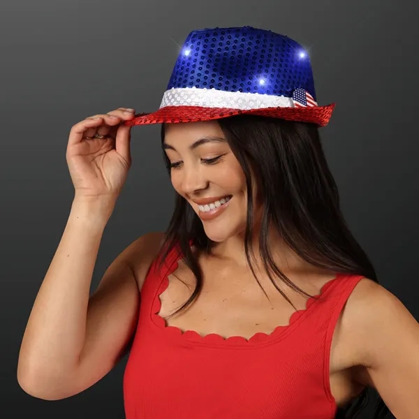 Custom shiny fedora hats with flashing lights.... from ASI 34194 ALightPromos / Alight Promotional Products
