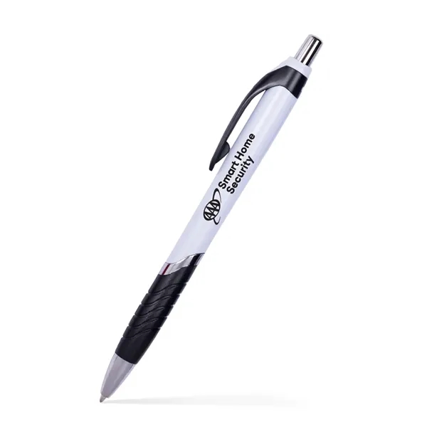 Click-action pen with white barrel and colored ergonomic grip.... from ASI 90859 Tempo Industries Inc / Tempoline