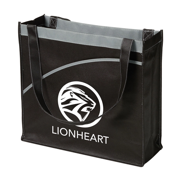 Non-woven convention event tote bag with gusset and a curved pocket... from ASI 52840 Evans Manufacturing