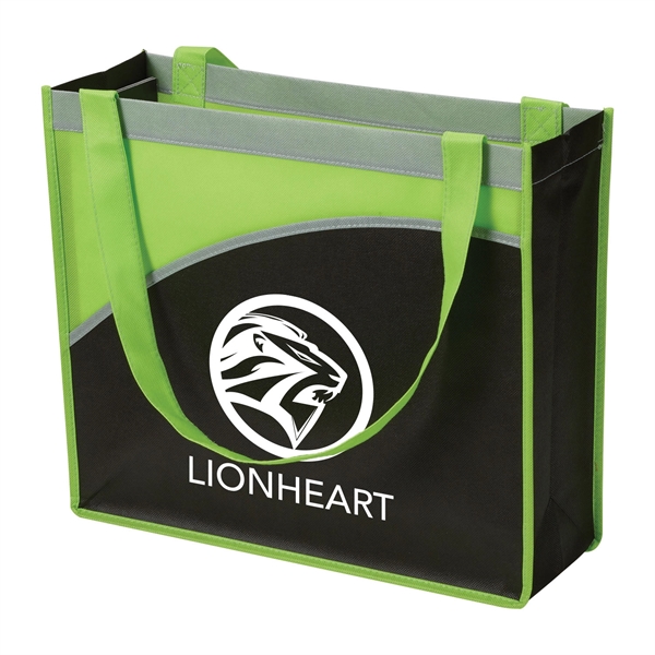 Non-woven convention event tote bag with gusset and a curved pocket... from ASI 52840 Evans Manufacturing