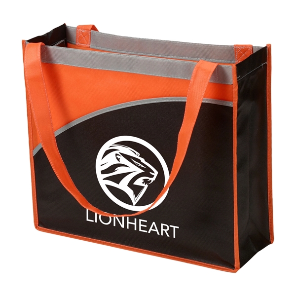 Non-woven convention event tote bag with gusset and a curved pocket... from ASI 52840 Evans Manufacturing