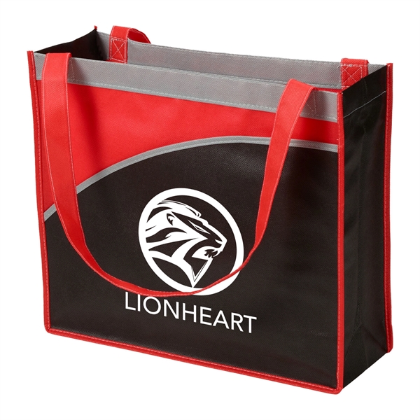 Non-woven convention event tote bag with gusset and a curved pocket... from ASI 52840 Evans Manufacturing