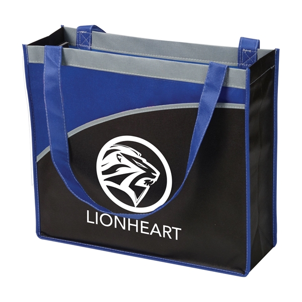 Non-woven convention event tote bag with gusset and a curved pocket... from ASI 52840 Evans Manufacturing