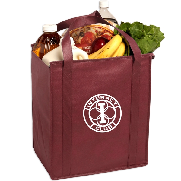Insulated large non-woven grocery tote bag with gusset constructed of non-woven... from ASI 52840 Evans Manufacturing
