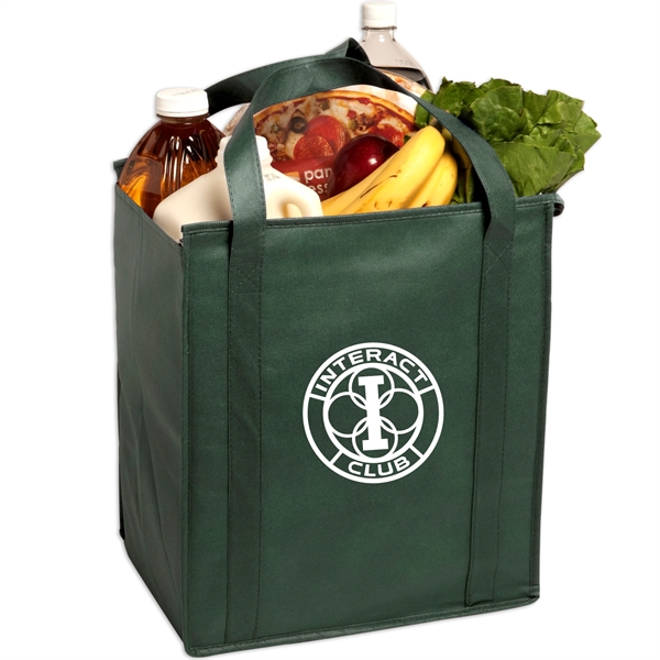 Insulated large non-woven grocery tote bag with gusset constructed of non-woven... from ASI 52840 Evans Manufacturing