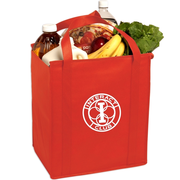 Insulated large non-woven grocery tote bag with gusset constructed of non-woven... from ASI 52840 Evans Manufacturing