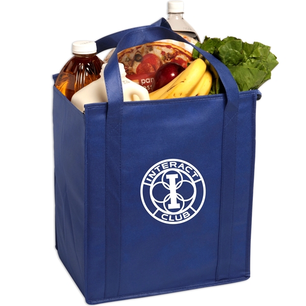 Insulated large non-woven grocery tote bag with gusset constructed of non-woven... from ASI 52840 Evans Manufacturing