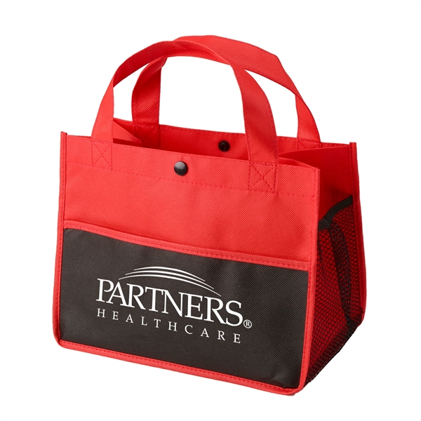 Non-woven lunch tote with a long pocket in the front and... from ASI 52840 Evans Manufacturing