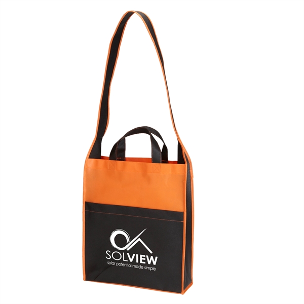 Non-woven Event Tote Bag with 4" gusset, front pocket, 38" shoulder... from ASI 52840 Evans Manufacturing