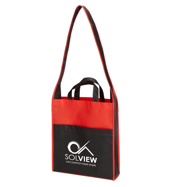 Non-woven Event Tote Bag with 4" gusset, front pocket, 38" shoulder... from ASI 52840 Evans Manufacturing