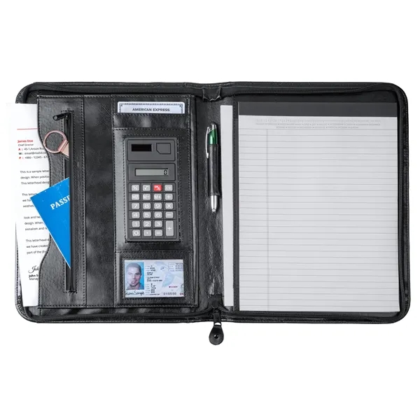 Executive simulated leather zipper portfolio with writing pad and calculator.... from ASI 46755 Cosmo Promos