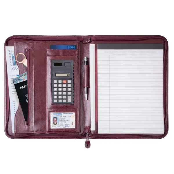 Executive simulated leather zipper portfolio with writing pad and calculator.... from ASI 46755 Cosmo Promos