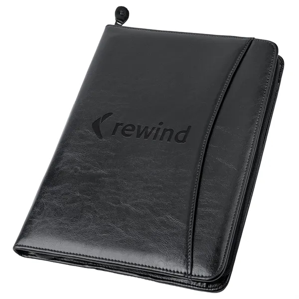 Professional simulated leather zip portfolio with card holders and writing pad.... from ASI 46755 Cosmo Promos