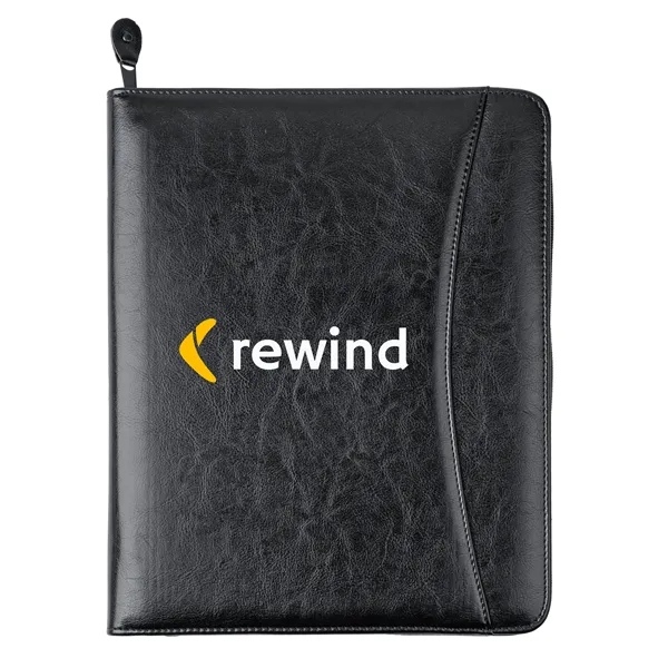 Professional simulated leather zip portfolio with card holders and writing pad.... from ASI 46755 Cosmo Promos