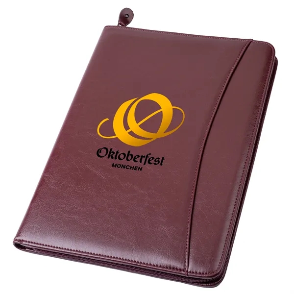 Professional simulated leather zip portfolio with card holders and writing pad.... from ASI 46755 Cosmo Promos
