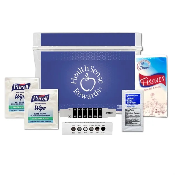 Cold and flu kit with a thermometer, hand sanitizer packet, Purell... from ASI 84514 Safety Made