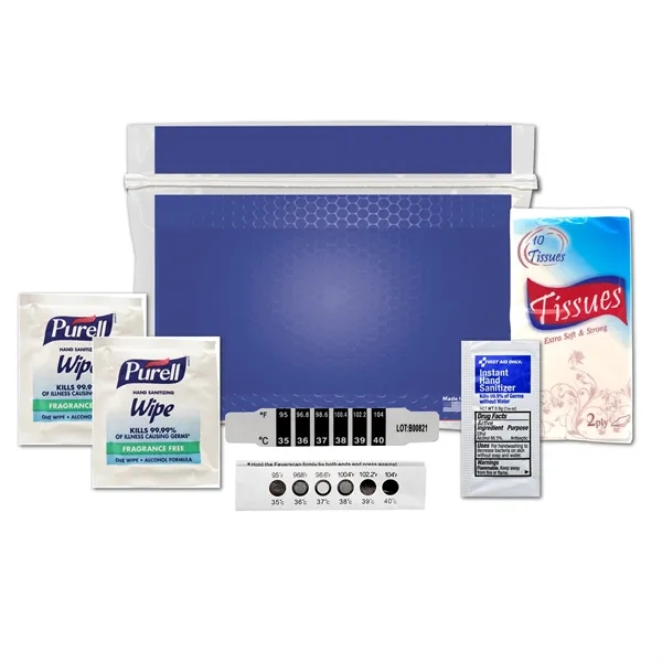 Cold and flu kit with a thermometer, hand sanitizer packet, Purell... from ASI 84514 Safety Made