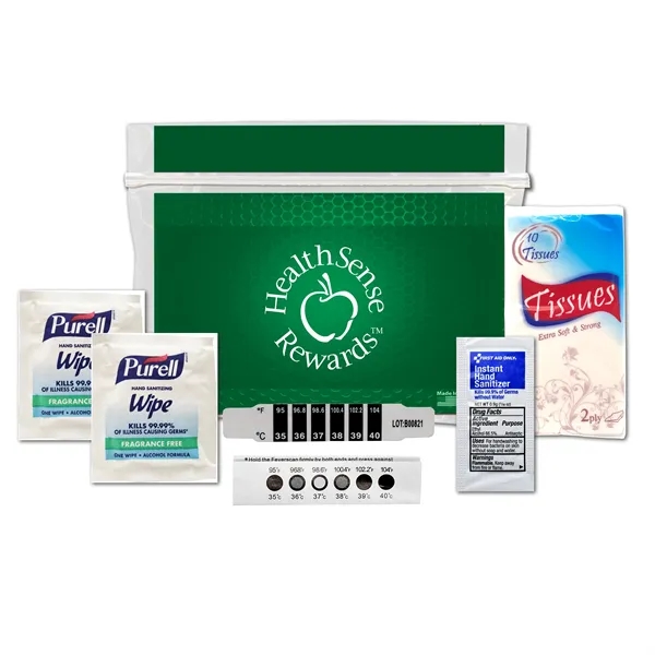 Cold and flu kit with a thermometer, hand sanitizer packet, Purell... from ASI 84514 Safety Made