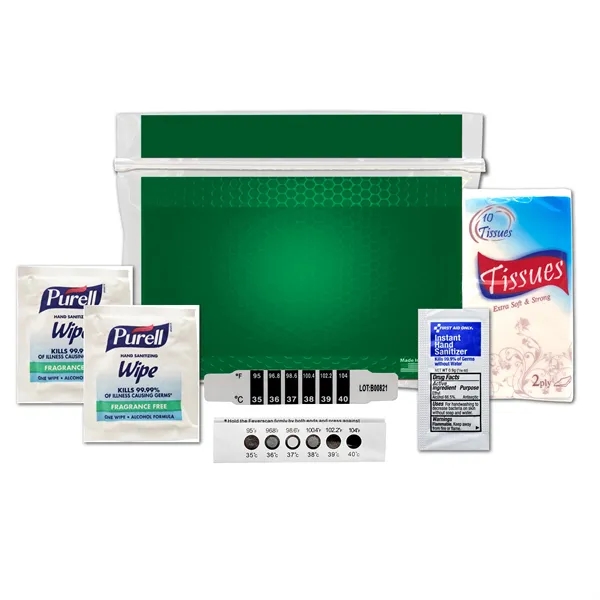 Cold and flu kit with a thermometer, hand sanitizer packet, Purell... from ASI 84514 Safety Made