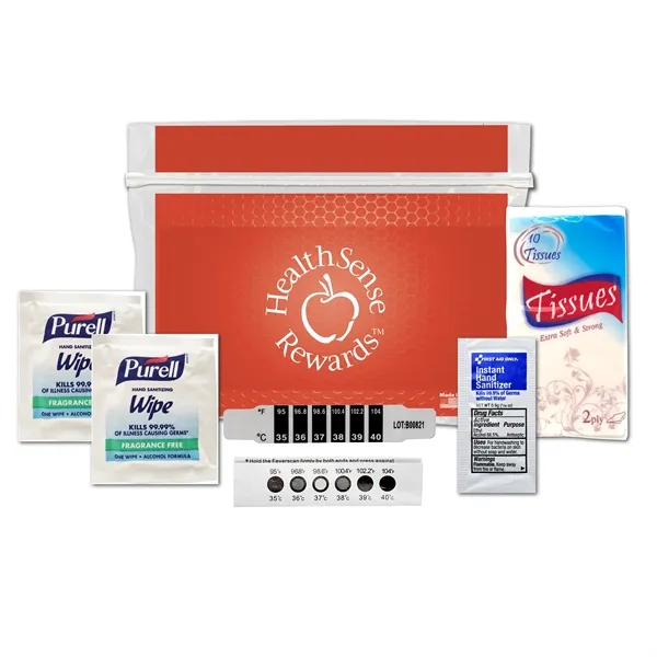 Cold and flu kit with a thermometer, hand sanitizer packet, Purell... from ASI 84514 Safety Made
