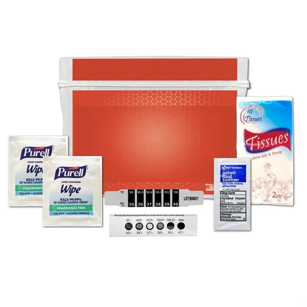 Cold and flu kit with a thermometer, hand sanitizer packet, Purell... from ASI 84514 Safety Made
