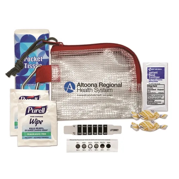 Health Zone flu kit featuring cough drops, a disposable thermometer, hand... from ASI 84514 Safety Made