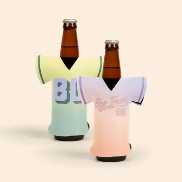 Jersey shaped bottle coolie made of 1/8" high-density open-cell scuba foam.... from ASI 74710 Numo / NUMO