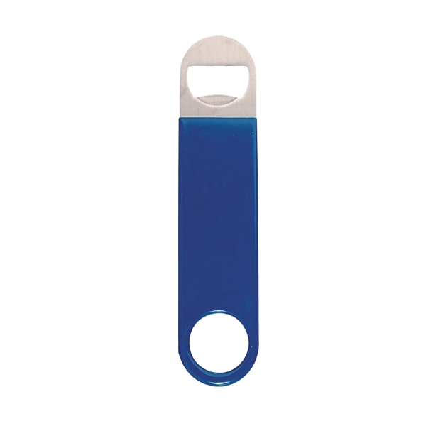 Paddle style bottle opener made of stainless steel, wrapped in colored... from ASI 57655 STOPNGO Line