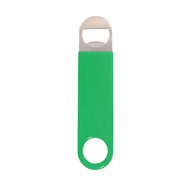 Paddle style bottle opener made of stainless steel, wrapped in colored... from ASI 57655 STOPNGO Line