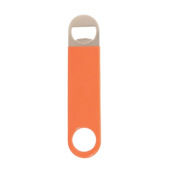 Paddle style bottle opener made of stainless steel, wrapped in colored... from ASI 57655 STOPNGO Line
