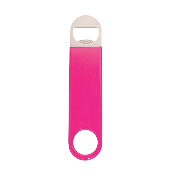 Paddle style bottle opener made of stainless steel, wrapped in colored... from ASI 57655 STOPNGO Line
