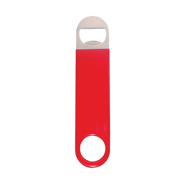 Paddle style bottle opener made of stainless steel, wrapped in colored... from ASI 57655 STOPNGO Line