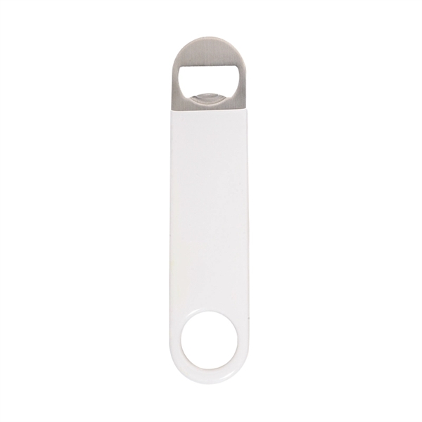 Paddle style bottle opener made of stainless steel, wrapped in colored... from ASI 57655 STOPNGO Line