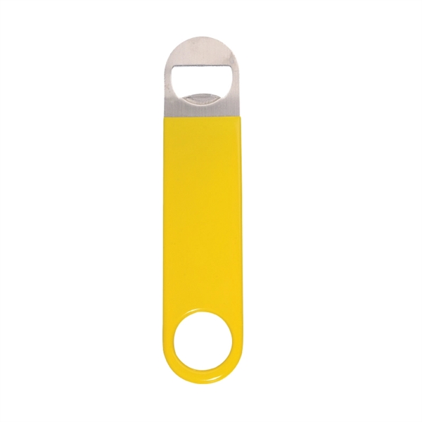 Paddle style bottle opener made of stainless steel, wrapped in colored... from ASI 57655 STOPNGO Line