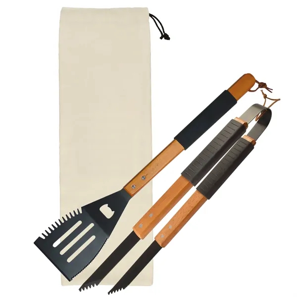 Wooden barbecue gift set with multi-use BBQ tool and tongs in... from ASI 54040 Fey Promo / Mi Line by Fey
