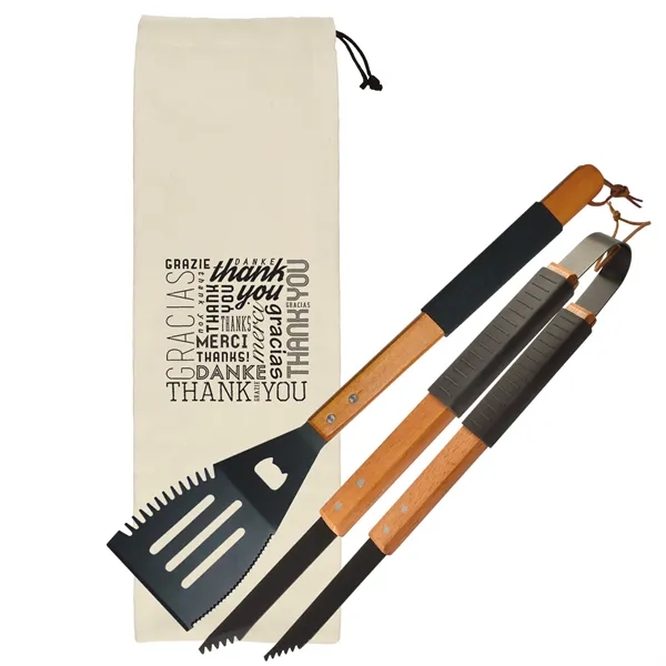 Wooden barbecue gift set with multi-use BBQ tool and tongs in... from ASI 54040 Fey Promo / Mi Line by Fey
