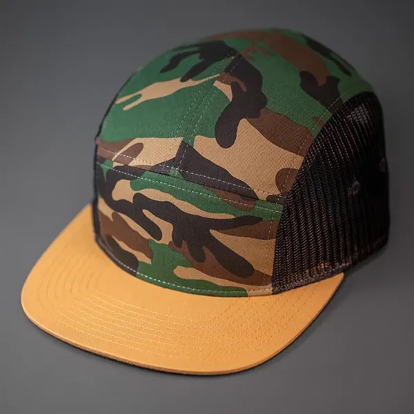 Premium Cotton Twill, 5 Panel Camp Crown, Mesh Side Panels, Flat... from ASI 72657 Active Life Promo / Active Life