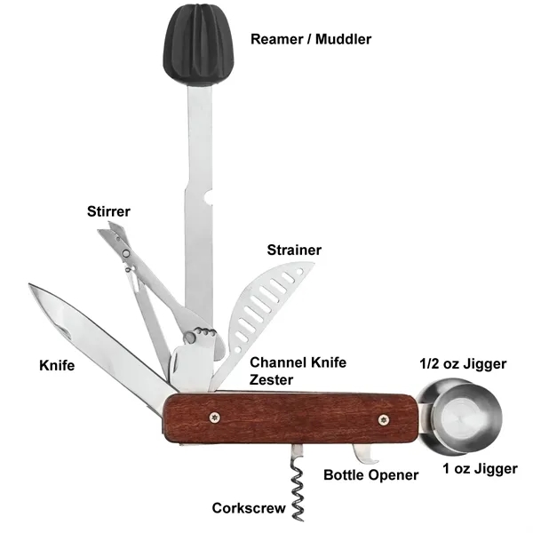 10 tools bartender cocktail multi tool with fold out muddler, reamer,... from ASI 57655 STOPNGO Line