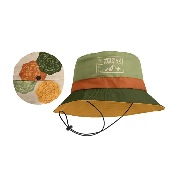 Full-color Packable Bucket Hat with Printing on Both Sides. Adjustable Cords... from ASI 45657 Pop! Promos