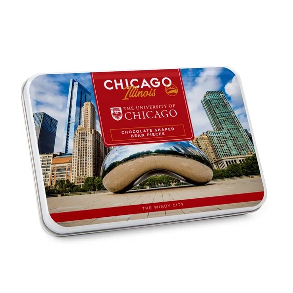 Gift Tin with The Chicago Bean Chocolates... from ASI 44900 NC Custom (CI/Lanco) / Chocolate Inn