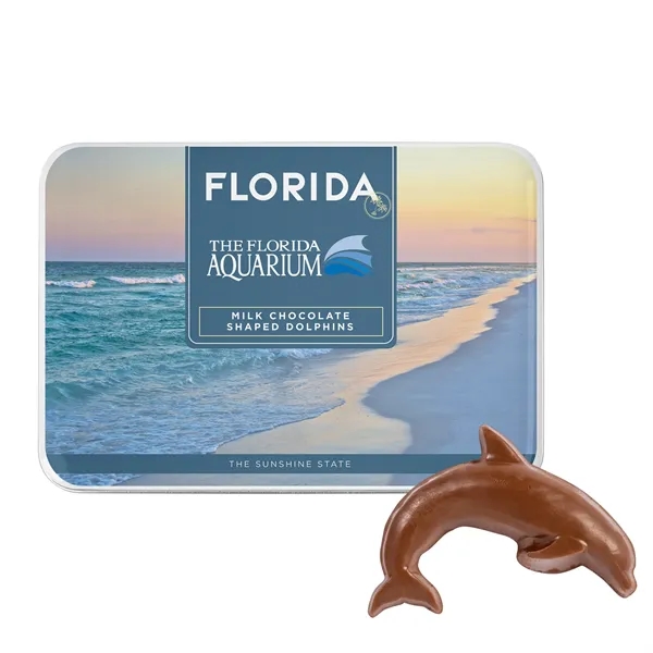 Gift Tin with Dolphin Shaped Chocolates... from ASI 44900 NC Custom (CI/Lanco) / Chocolate Inn