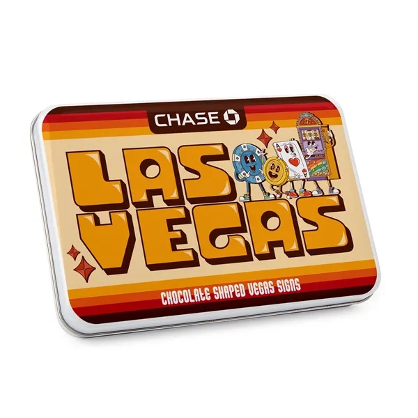 Gift Tin with Las Vegas Sign Chocolates... from ASI 44900 NC Custom (CI/Lanco) / Chocolate Inn