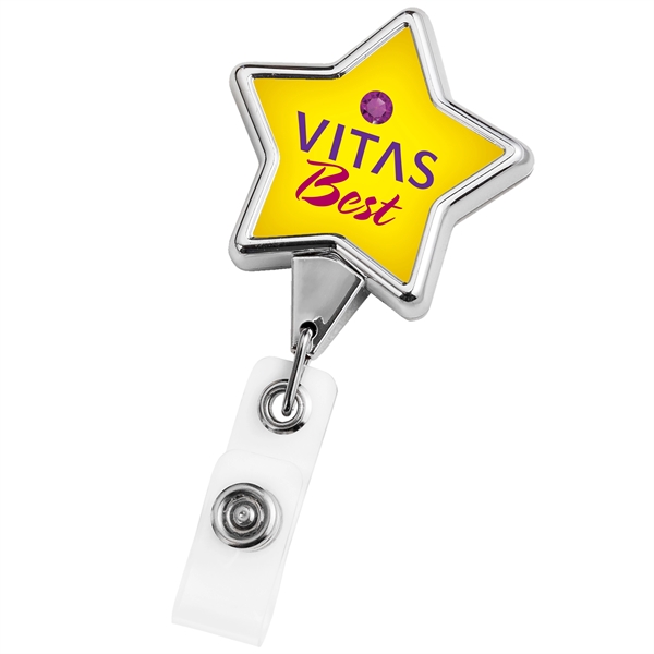 Chrome Star retractable badge reel, alligator clip back, anti-twist feature... from ASI 49470 DEVARA